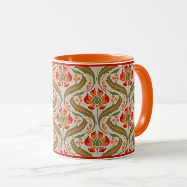 Persimmon Wildflowers Damask Coffee Mug (Front Right)
