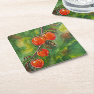 Persimmons in the October Mist by Alfred Fox Square Paper Coaster