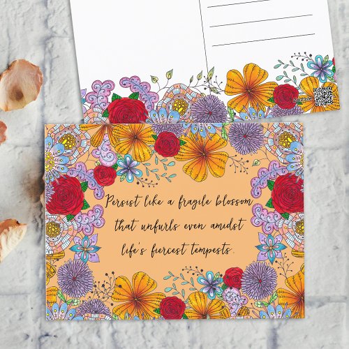 Persist Like a Fragile Blossom Motivational Quote Postcard