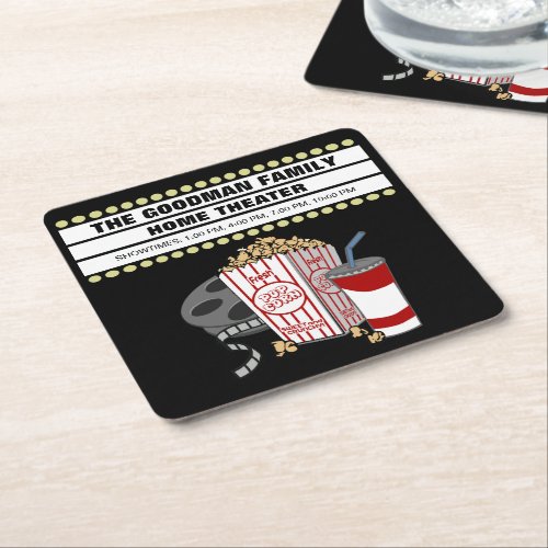 Persoalized Family Home MovieTheater Customized Square Paper Coaster