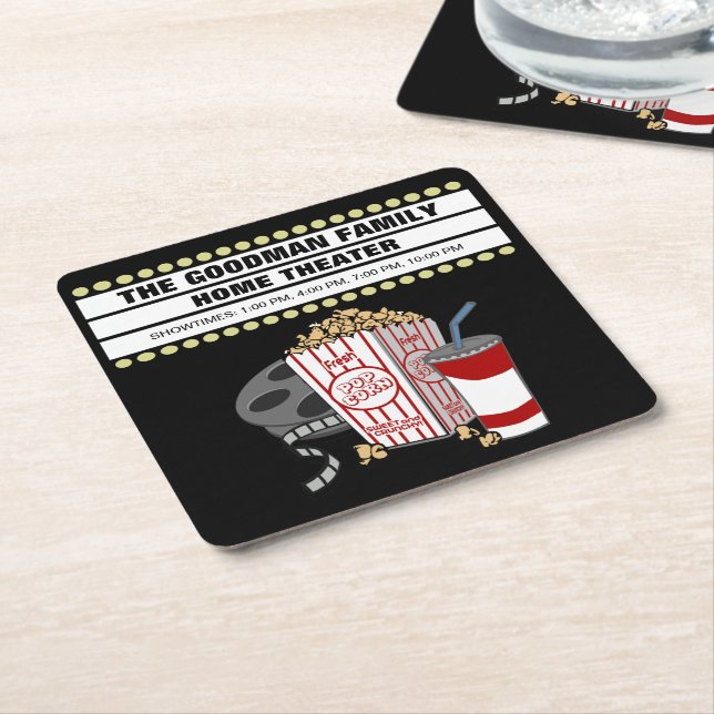 Persoalized Family Home MovieTheater Customized Square Paper Coaster (Angled)