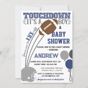 Persoanal Touchdown Navy Blue football Baby Shower Invitation