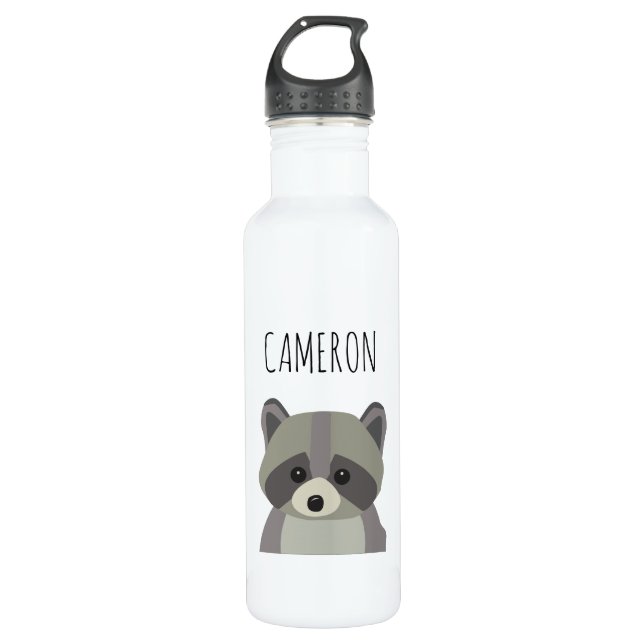 Persoanalized Modern Cute Raccoon Illustration Stainless Steel Water Bottle (Front)