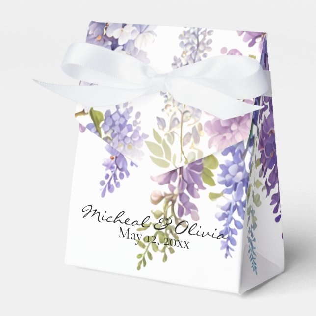 Persoanlize purple watercolor wisteria  floral  favor boxes (Front Side)