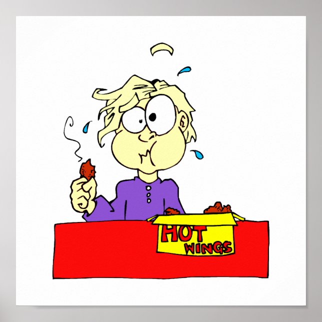 Person eating hot wings cartoon HOT Poster (Front)
