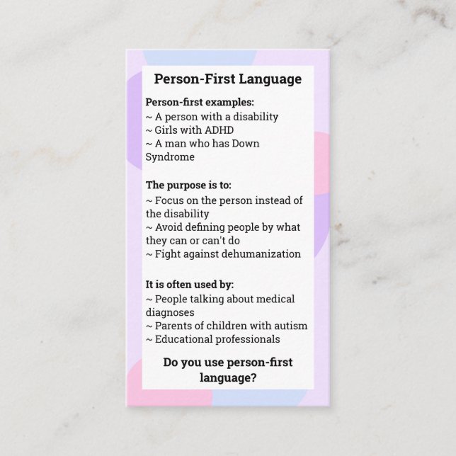 Person First Identity First Comparison Business Card (Front)