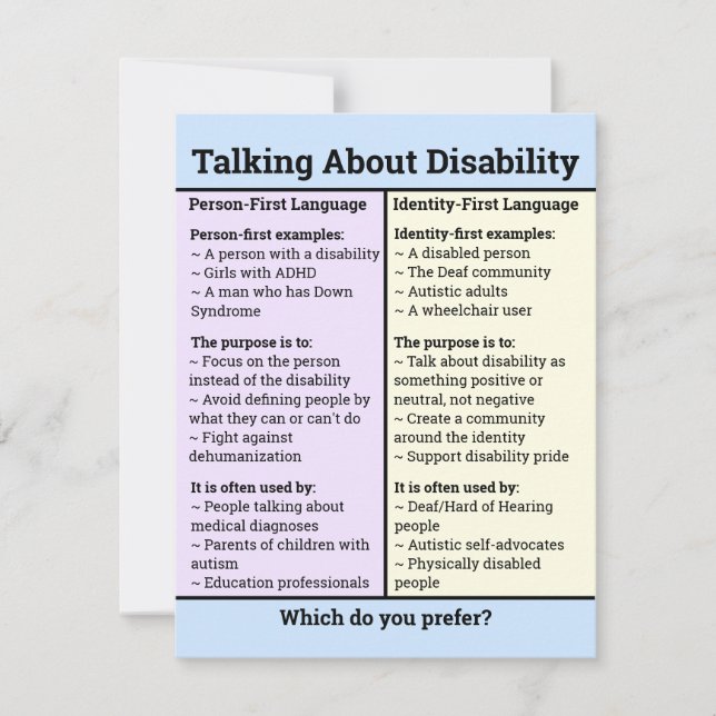 Person First Identity First Comparison Note Card (Front)