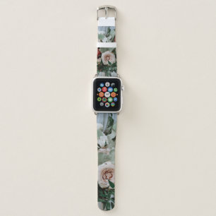PERSON HOLDING BOUQUET OF PINK AND RED FLOWERS APPLE WATCH BAND