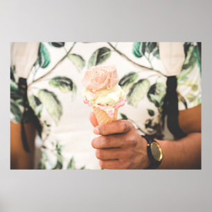Person holding ice cream cone with three flavors o poster