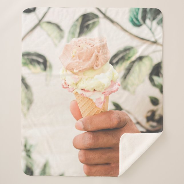 Person holding ice cream cone with three flavors o sherpa blanket (Front)