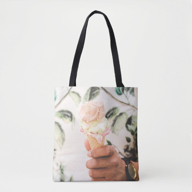 Person holding ice cream cone with three flavors o tote bag (Front)