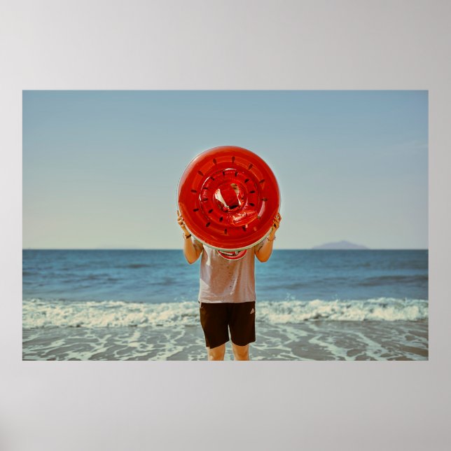 Person holding watermelon-themed inflatable ring poster (Front)