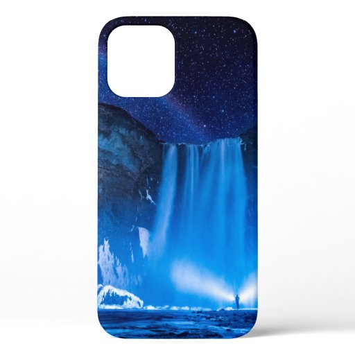 PERSON IN FRONT OF WATERFALLS DURING NIGHTTIME iPhone 12 CASE