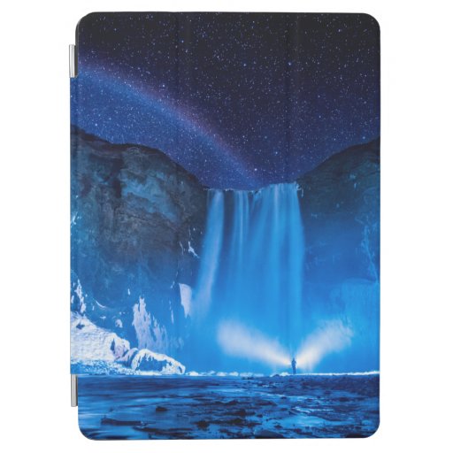 PERSON IN FRONT OF WATERFALLS DURING NIGHTTIME iPad AIR COVER