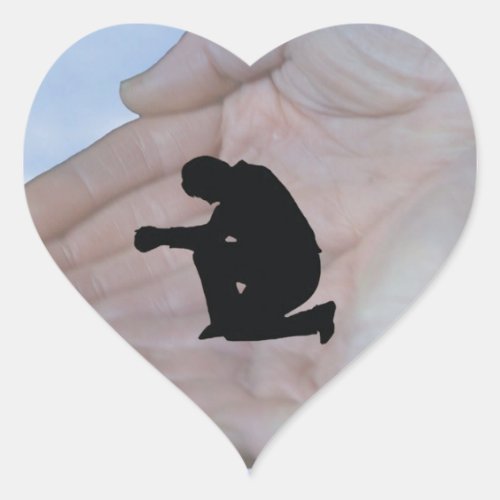 Person in Prayer in Gods Hands Heart Sticker