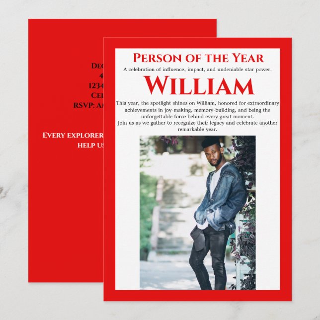 Person Of The Year Birthday  Invitation (Front/Back)