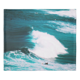 PERSON ON SURFBOARD WITH OCEAN WAVES DUVET COVER