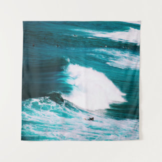 PERSON ON SURFBOARD WITH OCEAN WAVES TAPESTRY