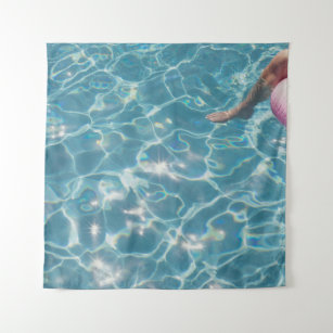 Person on swimming pool tapestry