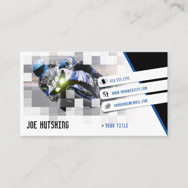 Person Riding Deep Blue Sports Bike | Motorcyclist Business Card (Front)