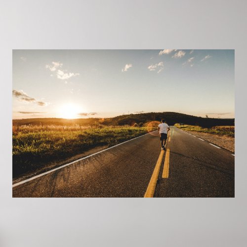 Person running in road in the morning poster