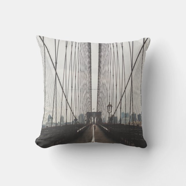 PERSON RUNNING ON BRIDGE THROW PILLOW (Front)