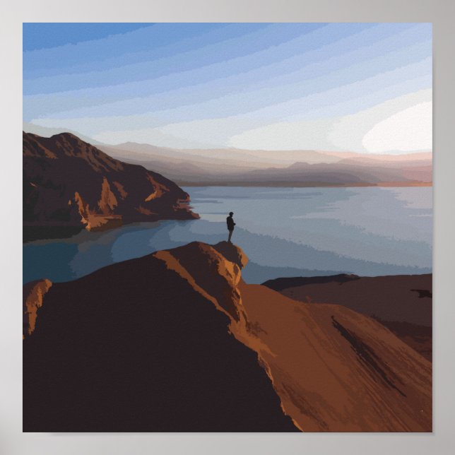 Person Standing on Brown Rock Formation Near Body Poster (Front)