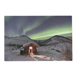 Person stands in doorway of Caribou Bluff cabin Placemat