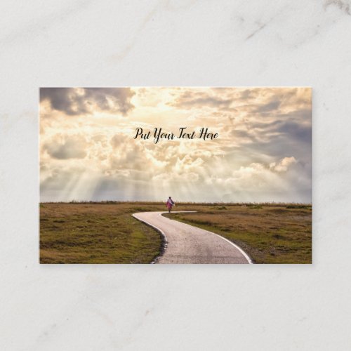 Person walking path pathway into horizon business card