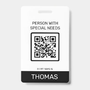 Person With Special Needs QR Code and Other Info Badge