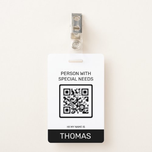 Person With Special Needs QR Code and Other Info Badge