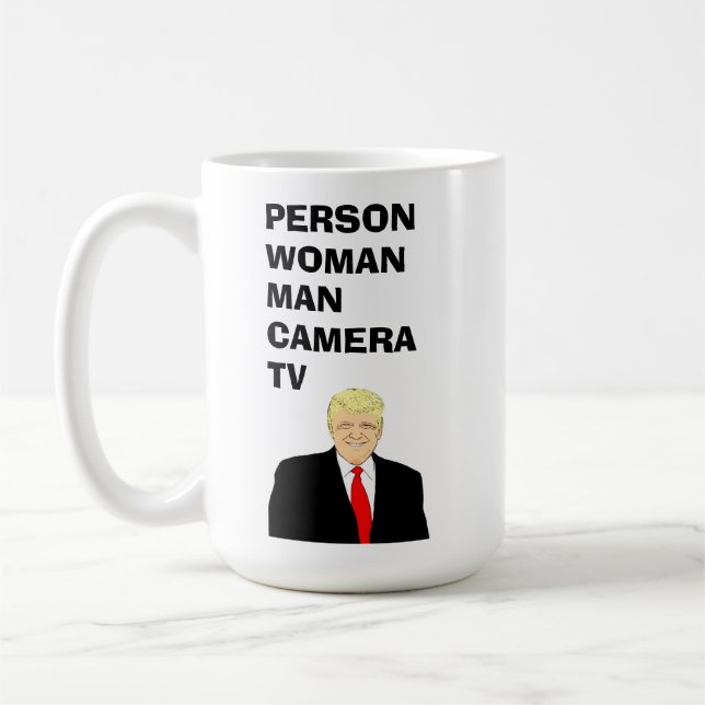 Person Woman Man Camera TV Funny Trump Coffee Mug (Left)