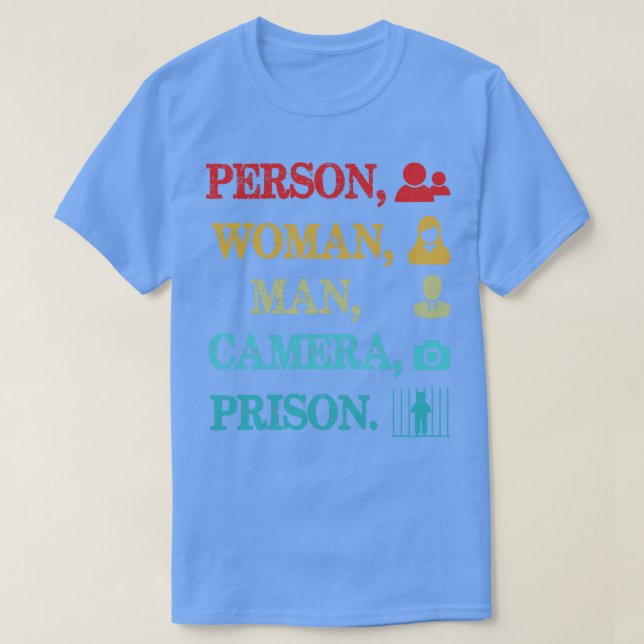 Person Woman Man Camera TV Prison Distressed Retro T-Shirt (Design Front)