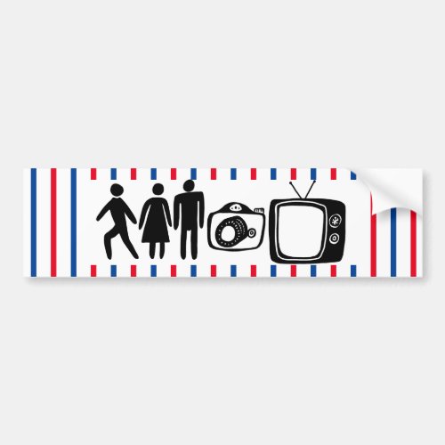 Person Woman Man Camera TV Stripes Bumper Sticker