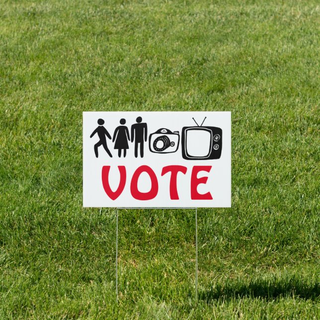 PERSON WOMAN MAN CAMERA TV VOTE SIGN (Insitu)
