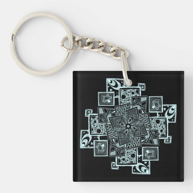PersonaBlack and white textured line tangle design Keychain (Front)