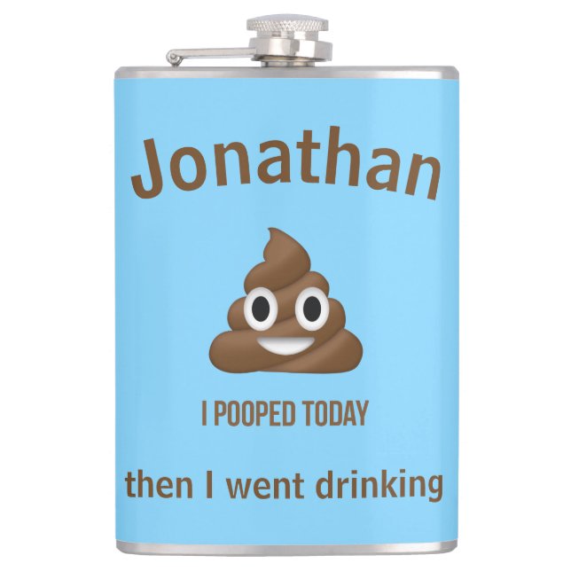 PersonaIized I Pooped Today Poo Emoji on Blue  Flask (Front)