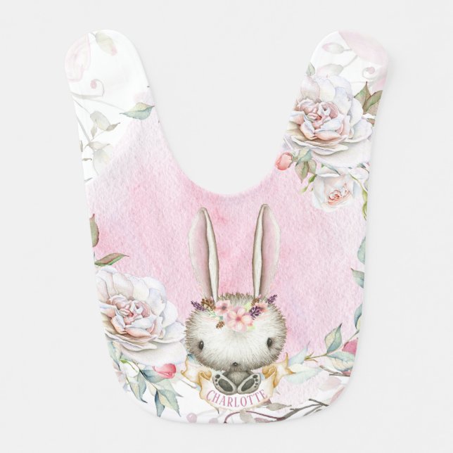 Personailzed Bunny Rabbit Baby Girl Bib (Front)