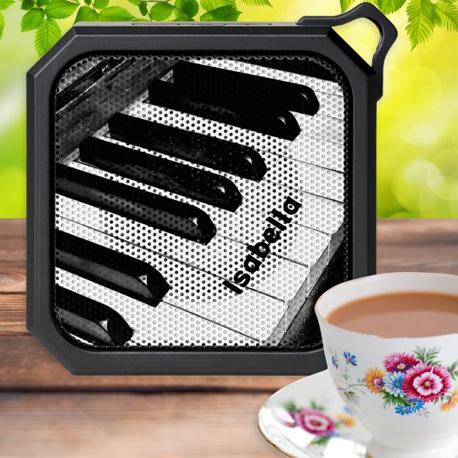 Personaized Black White Music Keyboard Piano Keys Bluetooth Speaker (A portable Bluetooth speaker with black and white piano keys design, to personalize with a name)