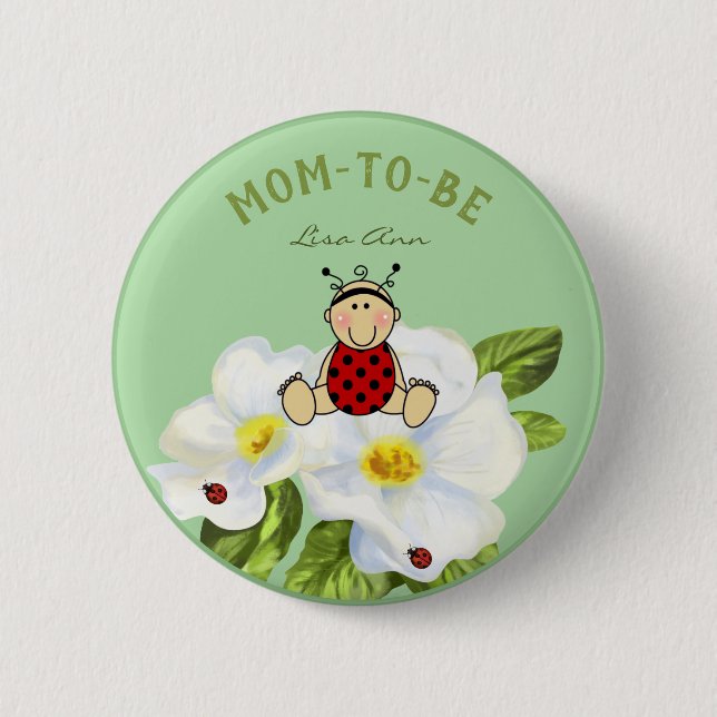 Personaized Lady Bug Baby Shower Party Favors Button (Front)
