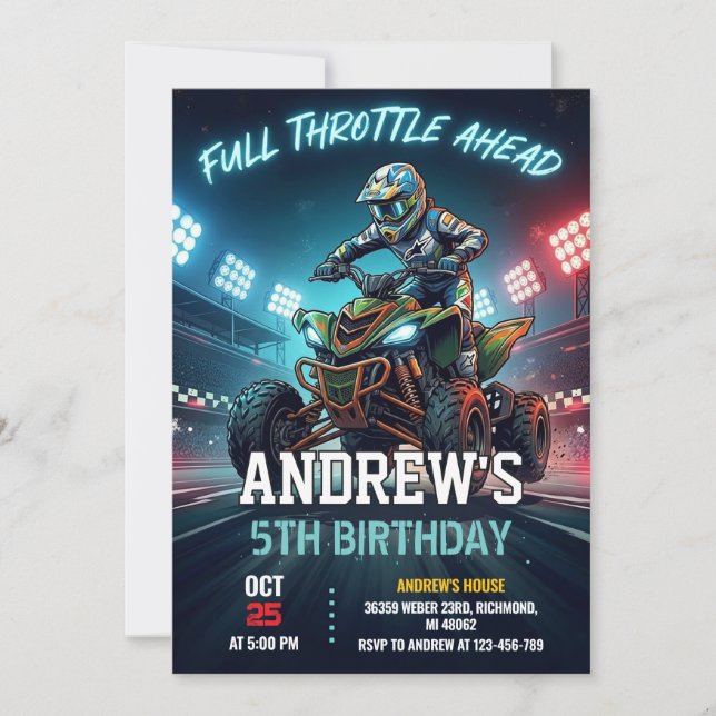 Personal 4 Wheeler ATV Birthday Party for boy Invitation (Front)