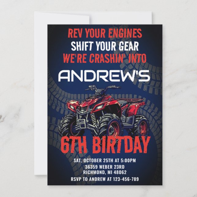 Personal 4 Wheeler Quad ATV Boys Birthday Invitation (Front)