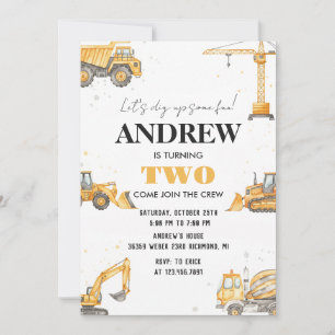 Personal A Modern Construction Boy Digger Birthday Invitation