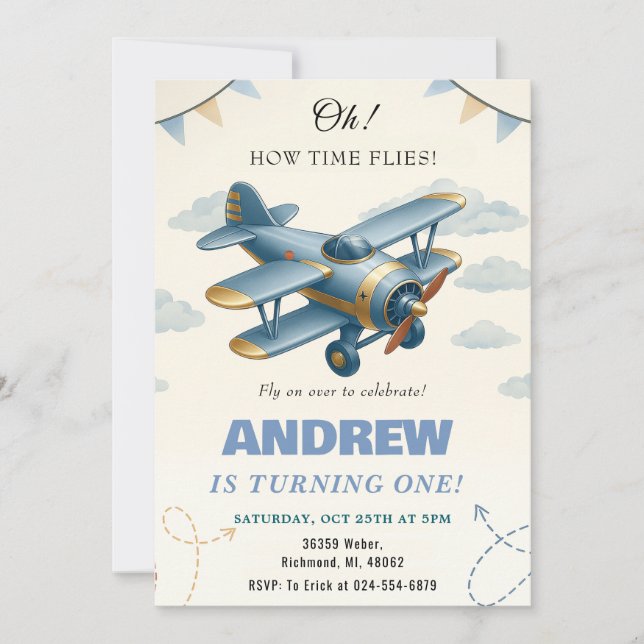 Personal Airplane 1st Birthday baby party Invitation (Front)
