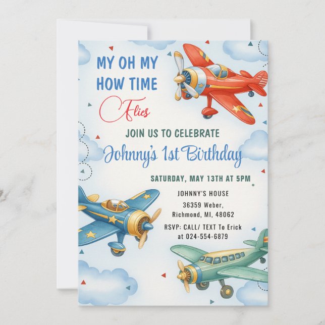 Personal Airplane 1st Birthday party Invitation (Front)