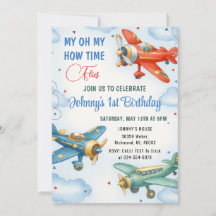 Personal Airplane 1st Birthday party Invitation