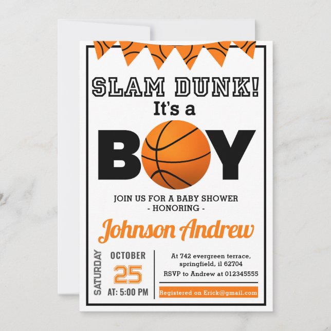 Personal All Star Basketball Theme Baby Shower Invitation (Front)