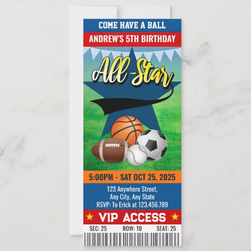 Personal All Star Birthday Party Ticket Invitation