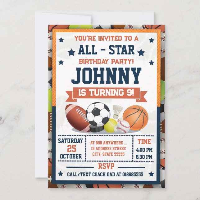 Personal All-Star Printable Sports MVP Party Invitation (Front)