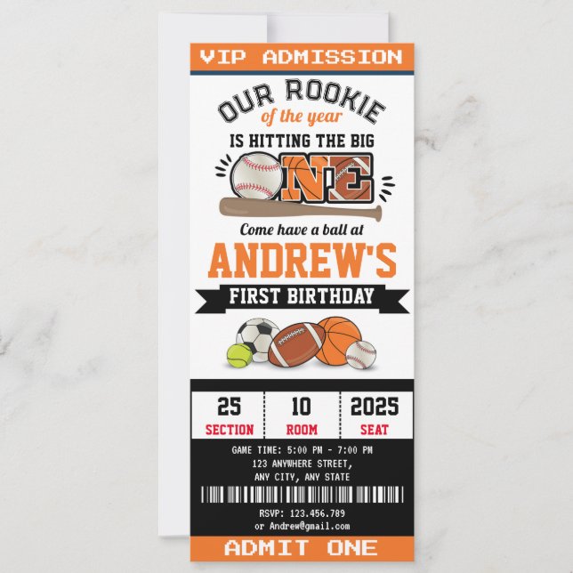 Personal All Star Sport First Birthday Invitation (Front)